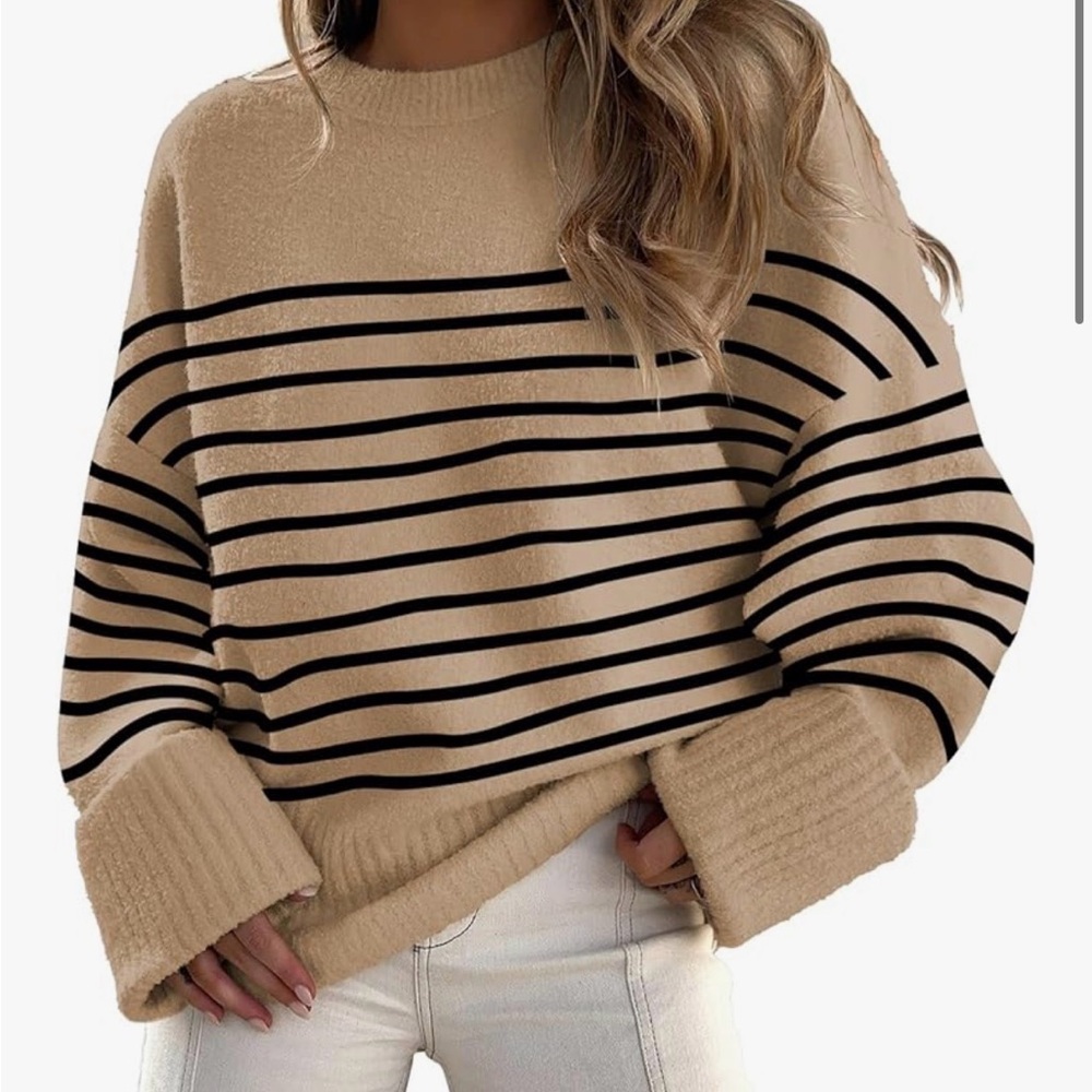 Amazon Women's Black Striped Beige Sweater